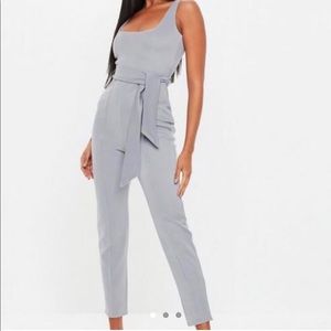 missguided belted pintuck slim leg jumpsuit